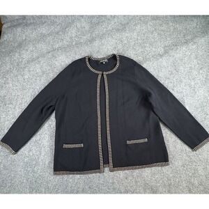 VTG Y2K Jones New York Cardigan Women 2X Black Trimmed Open Front Classic Office
